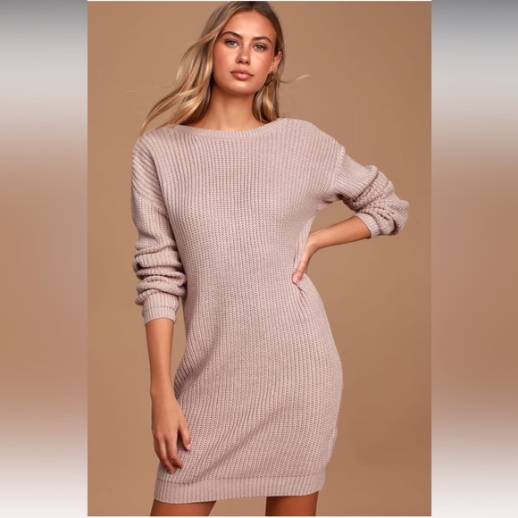 Lulu's Mauve Pink Ribbed V Back Dolman Ribbed Sweater Dress - Picture 1 of 7